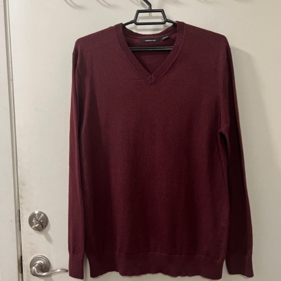 Claiborne Mens Maroon V-Neck Cotton Cashmere Blend Pullover Sweater Size LG - Picture 5 of 11